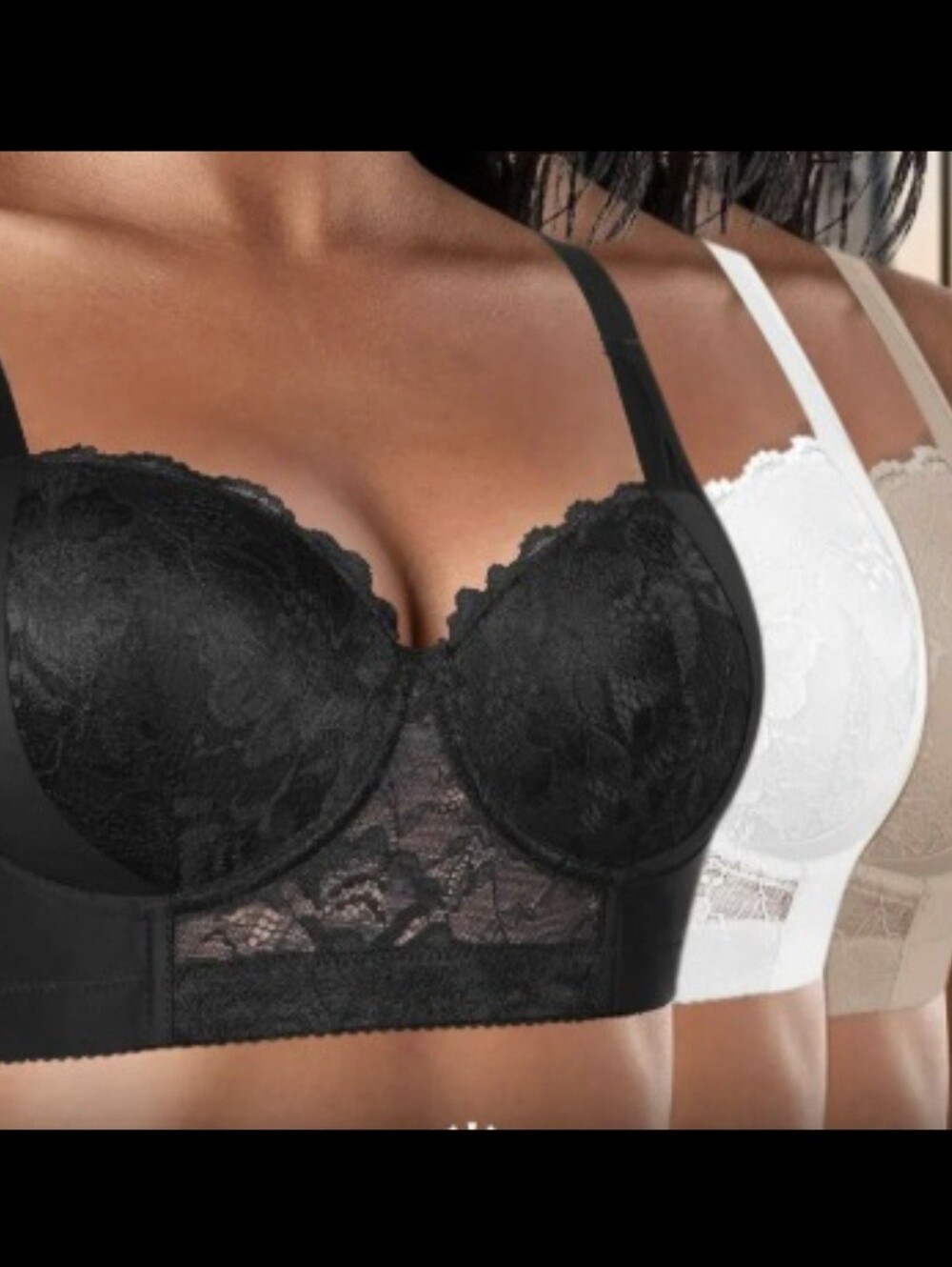 3-piece lace bra set white, black, beige 48C